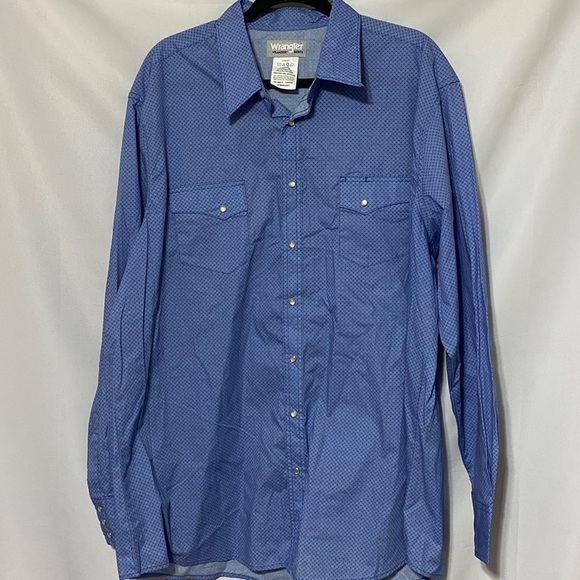 WRANGLER WRANCHER MENS SIZE 2XT(Tall)PEARL SNAP BUTTONS BLUE CIRCLE DESIGN SHIRT - Picture 9 of 12